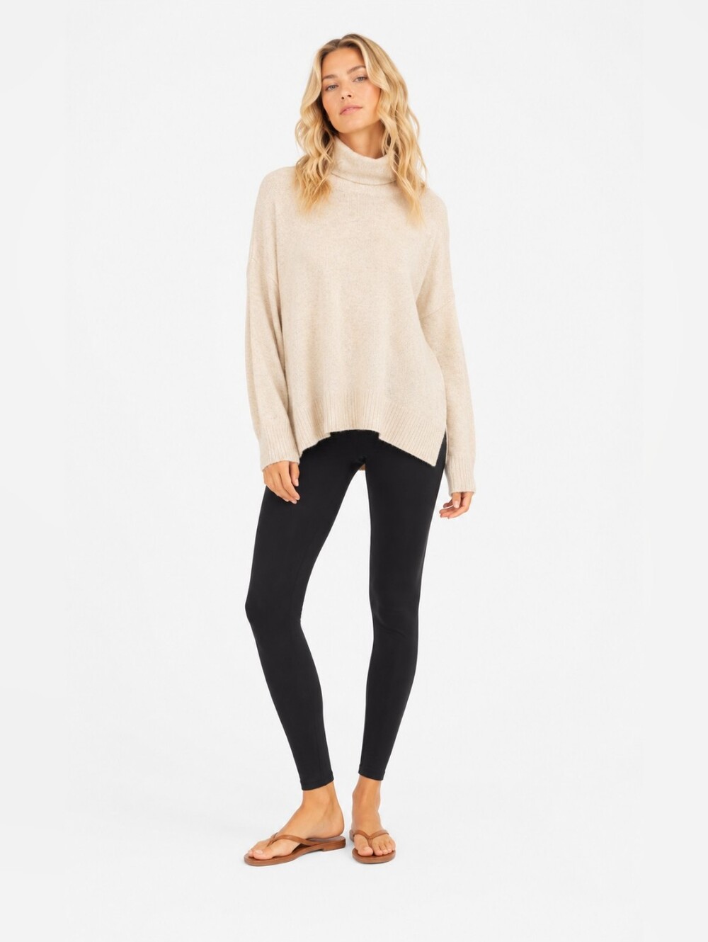 Next Size M Cream Turtleneck Oversized Wool Sweater